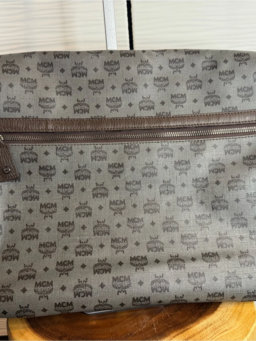 MCM Gray Monogram Laptop Messenger Bag